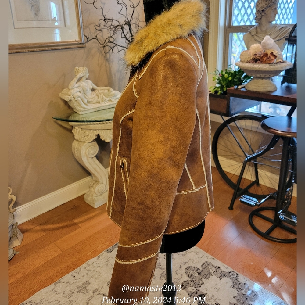 Guess Faux Leather Faux Fur Removable Collar Faux Shearling Western Designer 720 - Picture 4 of 15